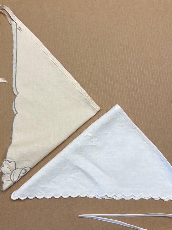 Hand Crafted Accessories - Embroidered Scalloped Cotton Kerchiefs - White & Cream